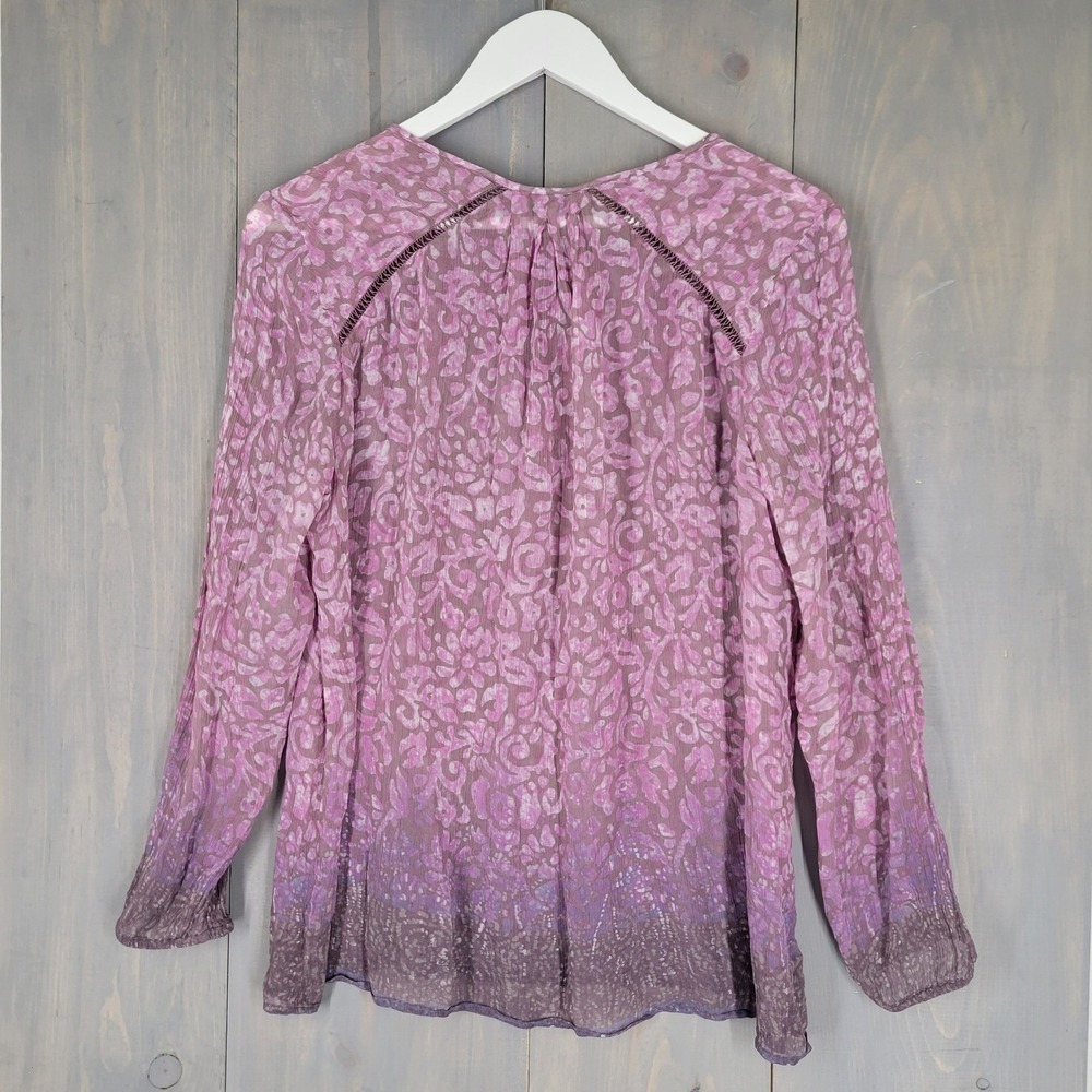 Lucky Brand Peasant Top Women Large Purple Good Ombre Floral Long Sleeve Blouse - Picture 2 of 8